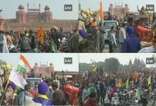 Farmers' tractor rally on-republic-day-chaotic-Red Fort farmers wave flag