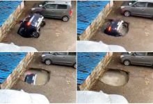 viral video india- mumbai car in sinkhole Ghatkopar video