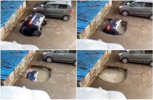 viral video india- mumbai car in sinkhole Ghatkopar video 