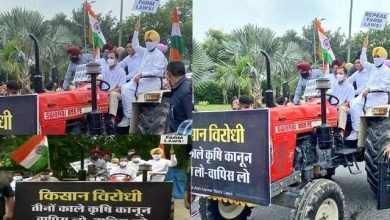 Rahul Gandhi drives tractor to Parliament protests government black farm laws, कृषि कानून के विरोध में किसान संदेश के साथ राहुल गांधी का ट्रैक्टर मार्च