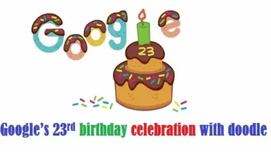 Google’s 23rd birthday celebration with chocolate frosted cake doodle