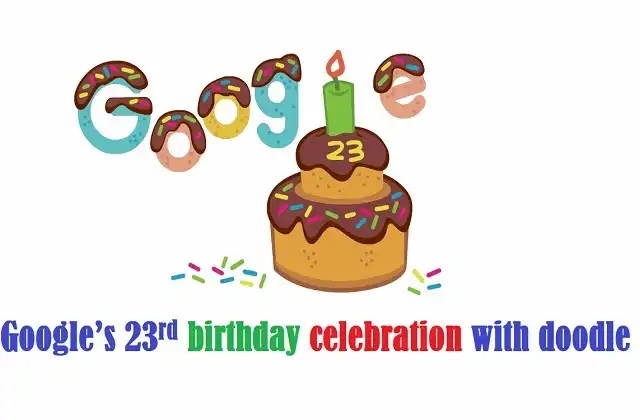 Google’s 23rd birthday celebration with chocolate frosted cake doodle
