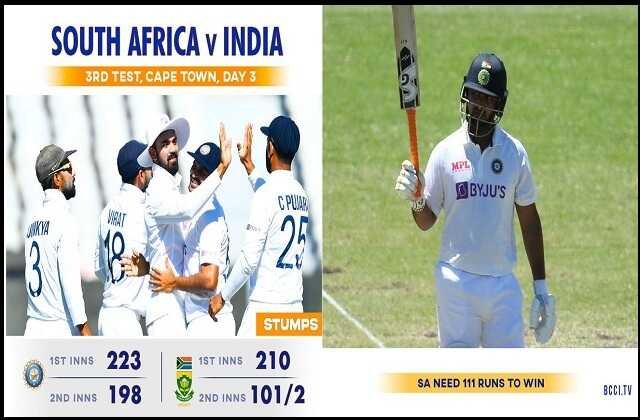 Highlights RSAvsIND-3rd-Test-Day3 SouthAfrica-need-111-runs-to-win, Highlights Day 3- साउथ अफ्रीका को जीत के लिए चाहिए महज 111 रन, SA-101/2
