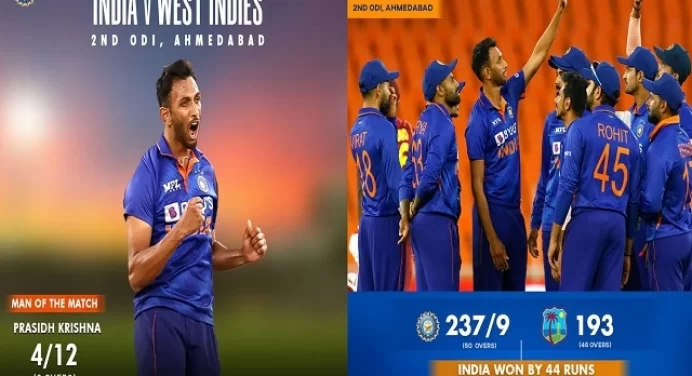 Highlights INDvsWI 2nd ODI-प्रसिद्ध कृष्णा की घातक गेंदबाजी, भारत ने सीरीज में ली अजेय बढ़त