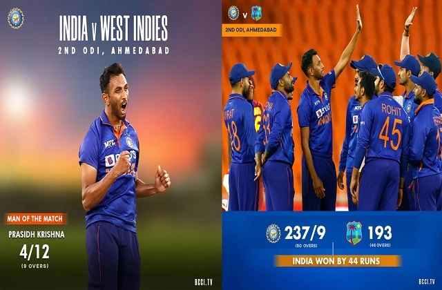 Highlights INDvsWI 2nd-ODI  india-beat-westindies-by-44-runs , भारत ने 44 रनों से वेस्टइंडीज को हरा सीरीज में 2-0 से आगे हुआ, Cricket22 News