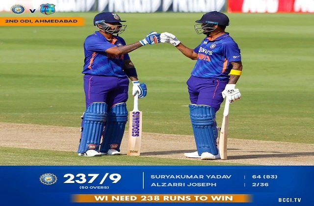 Live-Score INDvsWI 2nd-ODI  india-score-237-runs , INDvWI 2ndODI - भारत ने दिया वेस्टइंडीज को 238 रनों का लक्ष्य, cricket news updates in hindi