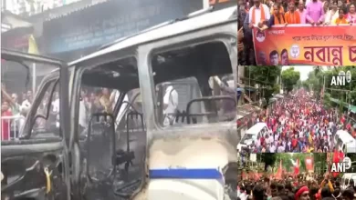 West-Bengal-BJPs-Nabanna-abhiyan-turns-violence-against-CM-Mamata-Banerjee-govt-Kolkata Police car set fire,lathi charge