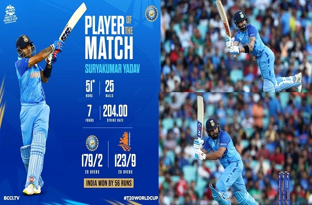 Highlights INDvsNED T20i world cup 2022 india beat netherlands by 56 run,