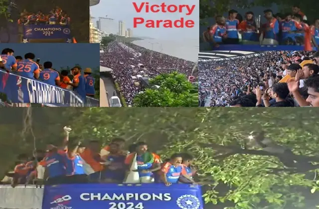 Team India's Victory Parade In Mumbai Rohit Virat Hardik Surya Bumrah Arshdeep Kuldeep Axar Jadeja Siraj Pant Dravid