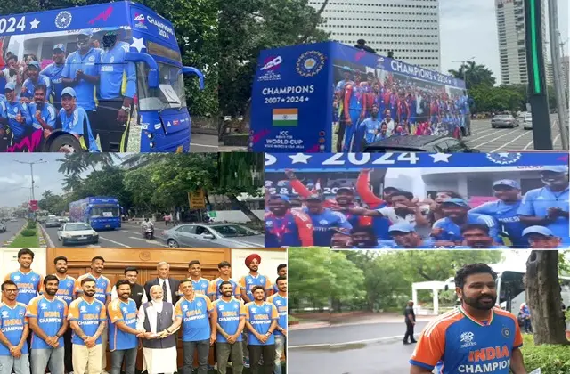 Team India's victory parade in Mumbai with Captain Rohit Sharma Virat Kohli and all Team members 
