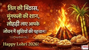 lohri 2026 wishes with til gud and bonfire