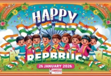 Republic Day wishes card in Hindi with spiritual and patriotic design