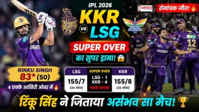 KKR vs LSG Match Highlights IPL 2026 में रिंकू सिंह चौका मारते हुए और सुपर ओवर जीत का जश्न