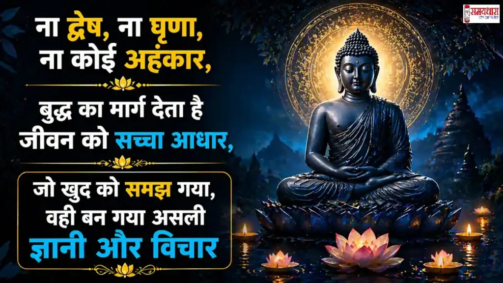 Inspirational Buddha Purnima Shayari Quotes on Peace in Hindi with Buddha image spiritual background