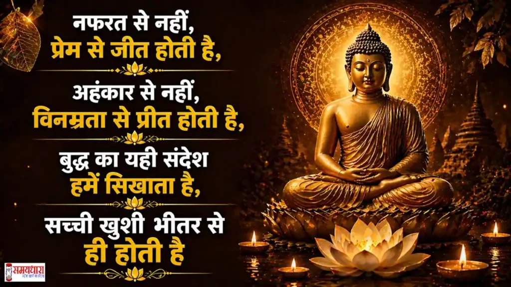 Inspirational Buddha Purnima Shayari Quotes on Peace in Hindi with Buddha image spiritual background
