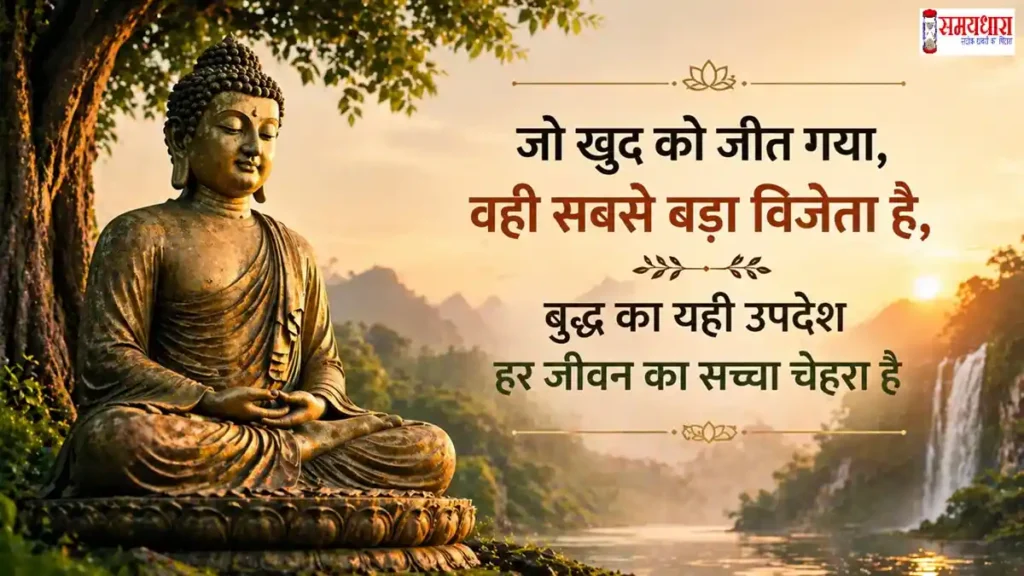 Inspirational Buddha Purnima Shayari Quotes on Peace in Hindi with Buddha image spiritual background