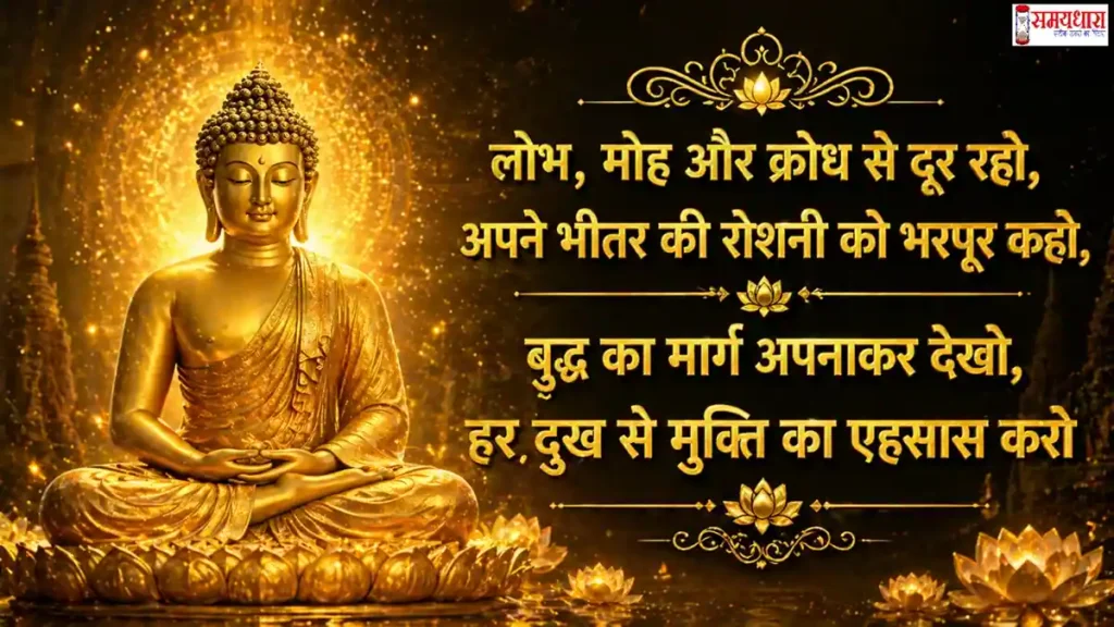 Inspirational Buddha Purnima Shayari Quotes on Peace in Hindi with Buddha image spiritual background