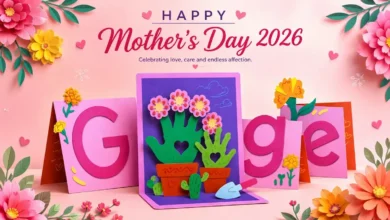 Mother’s Day 2026 Google Doodle inspired feature image with colorful paper-cut flowers, handcrafted art design and Happy Mother’s Day 2026 text.