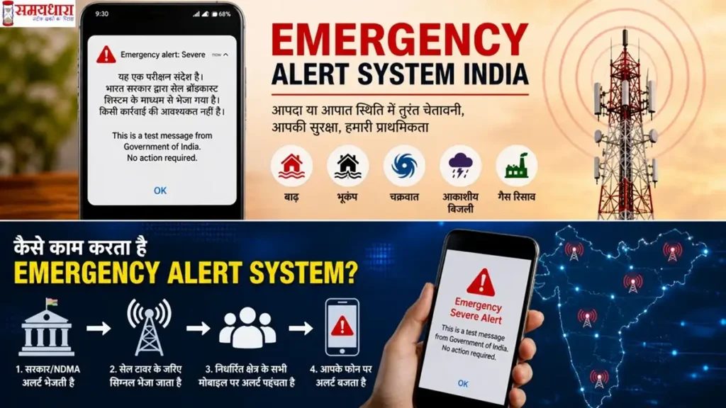 Emergency Alert System India how it works through cell broadcast technology with mobile alert example