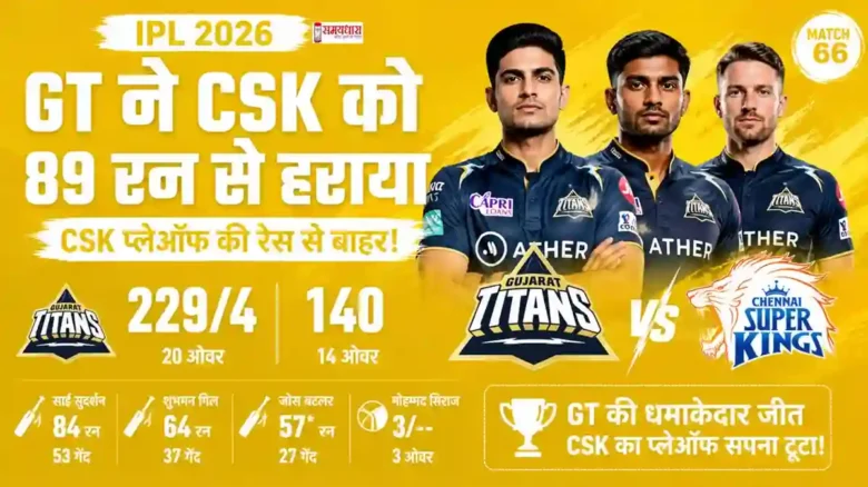 GT vs CSK IPL 2026 में गुजरात टाइटंस की चेन्नई सुपर किंग्स पर बड़ी जीत