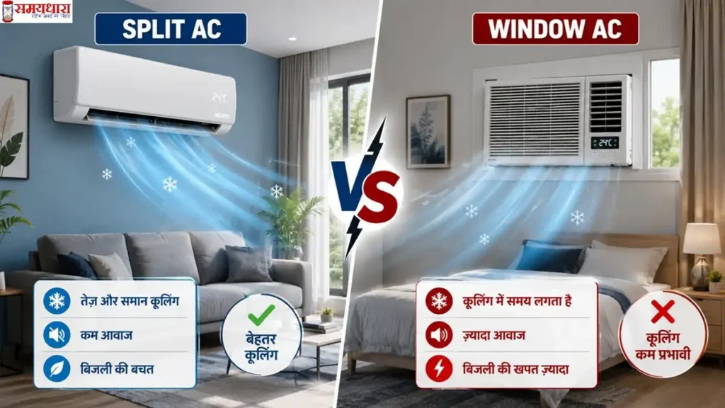Split AC vs Window AC room cooling comparison in Hindi