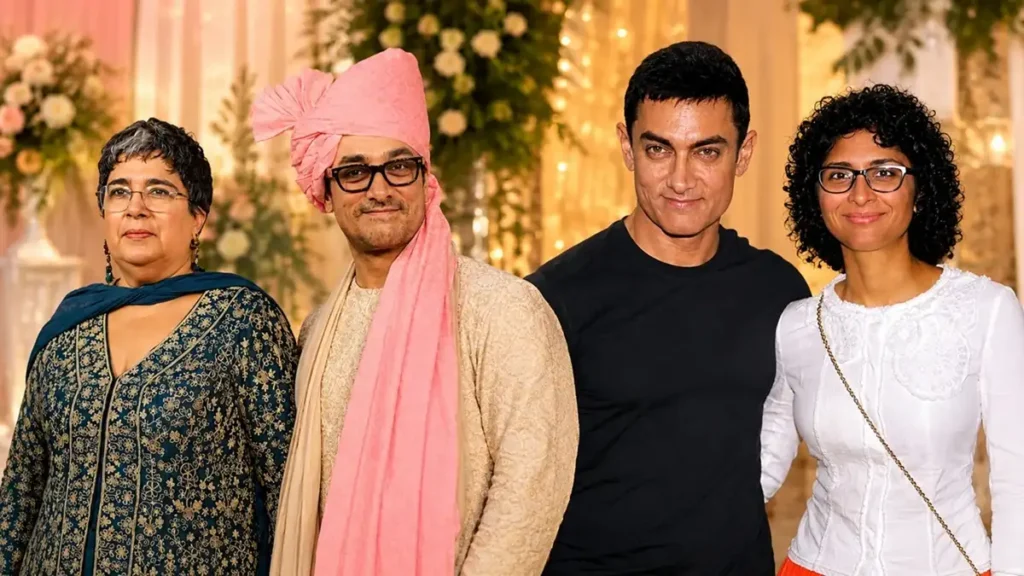 Aamir Khan Remarriage इस इमेज में आमिर खान एक और अपनी पूर्व पत्नी रीना तो दूसरी ओर गौरी के साथ दिखाई दे रहे है