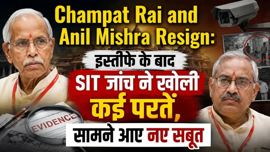 Champat Rai and Anil Mishra Resign के बाद राम मंदिर चढ़ावा चोरी मामले की एसआईटी जांच और नए खुलासों से जुड़ी प्रतीकात्मक तस्वीर।