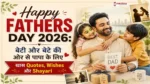 Happy Fathers Day 2026 feature image showing a loving father with his daughter and son, celebrating Father's Day with quotes, wishes and shayari in Hindi.