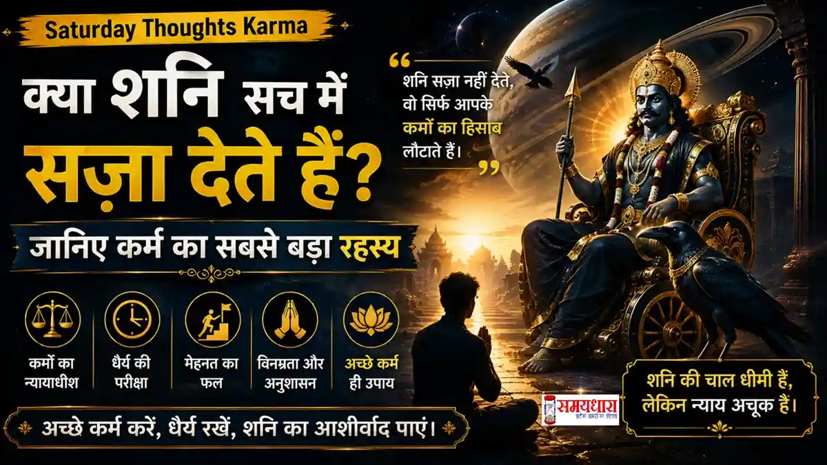 Saturday Thoughts Karma पर आधारित कर्म, शनि देव, न्याय, ईमानदारी, धैर्य और अच्छे कर्मों का प्रेरणादायक संदेश।