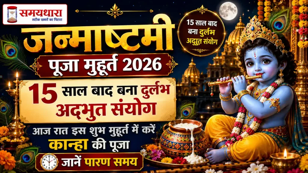 Janmashtami Puja Muhurat 2026: 15 साल बाद बना अद्भुत संयोग, आज रात इस शुभ मुहूर्त में करें कान्हा की पूजा, जानें पारण समय