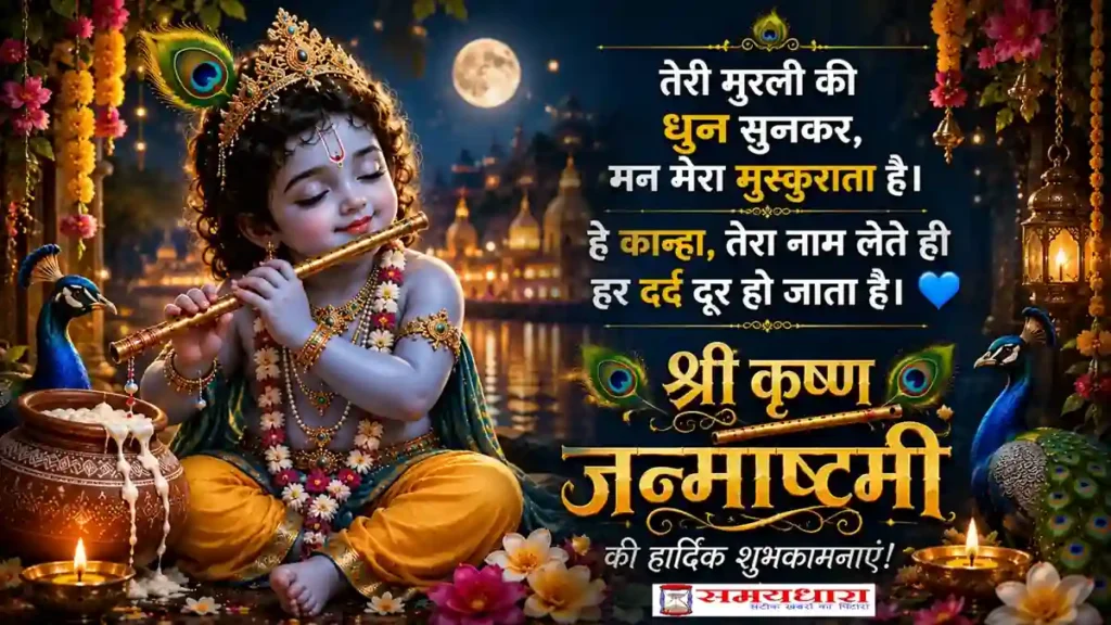 Janmashtami 2026 Wishes कृष्ण जन्म की खुशी दर्शाती सुंदर मंदिर और दीपक वाली जन्माष्टमी तस्वीर