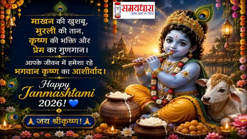 Janmashtami 2026 Wishes श्री कृष्ण के दिव्य स्वरूप के साथ Happy Janmashtami 2026 संदेश