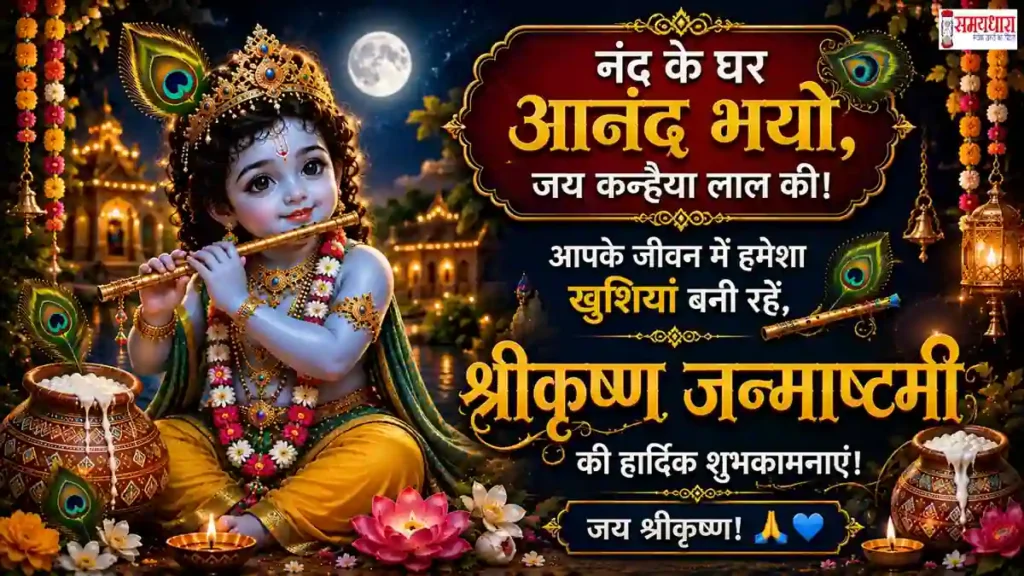Janmashtami 2026 Wishes जन्माष्टमी 2026 पर मुस्कुराते बाल कृष्ण की सुंदर भक्तिमय तस्वीर