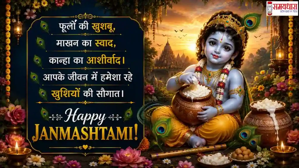 Janmashtami 2026 Wishes वृंदावन जैसे आध्यात्मिक वातावरण में भगवान कृष्ण की जन्माष्टमी छवि