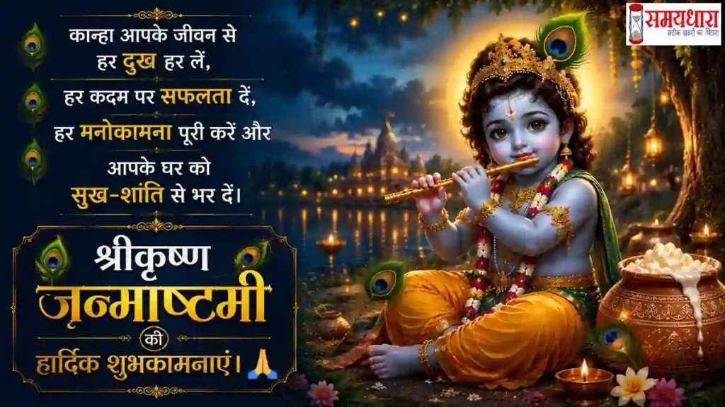 Janmashtami 2026 Wishes श्रीकृष्ण के सामने जलते दीपकों वाली भक्तिमय जन्माष्टमी शुभकामना