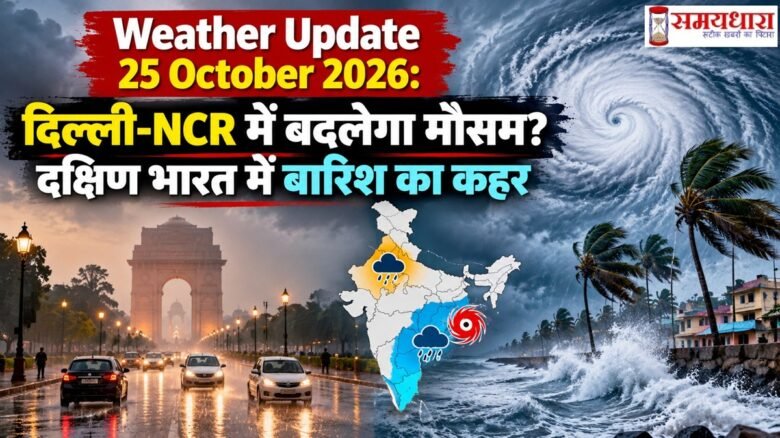 Weather Update 25 October 2026: दिल्ली-NCR में बदलेगा मौसम? दक्षिण भारत में बारिश का कहर